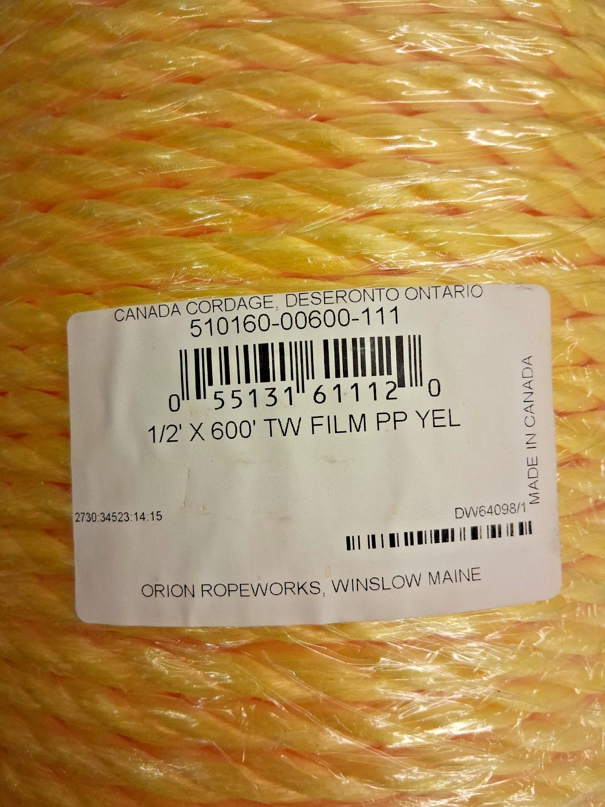 Orion Cordage Construction 3 Stran Twisted Rope 60lb Capacity 510160-00600-111