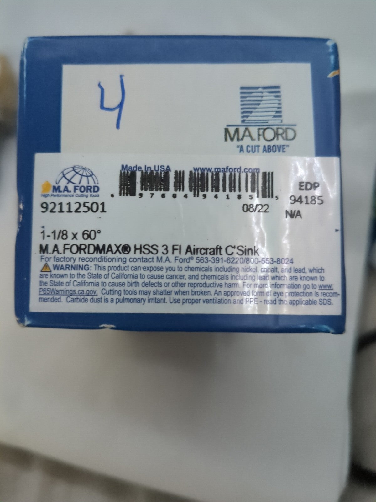M.A. FORD Countersinks 5pk: 60.00 deg Included Angle, 3 Fl RH HSS 92112501
