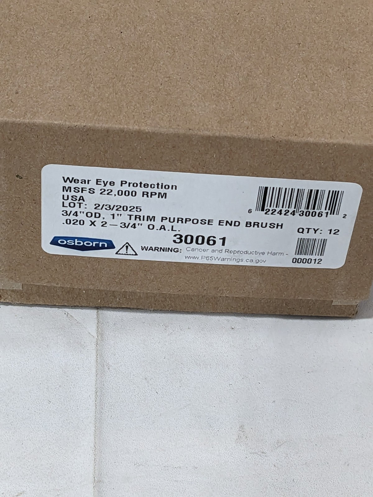 OSBORN End Brushes: 3/4" Dia, Steel, Crimped Wire Qty 12 30061