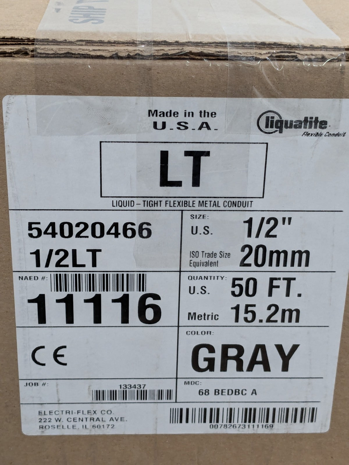 Electri-Flex Co. Flexible Liquidtight Conduit 1/2" Trade Size, 50' Long 11116