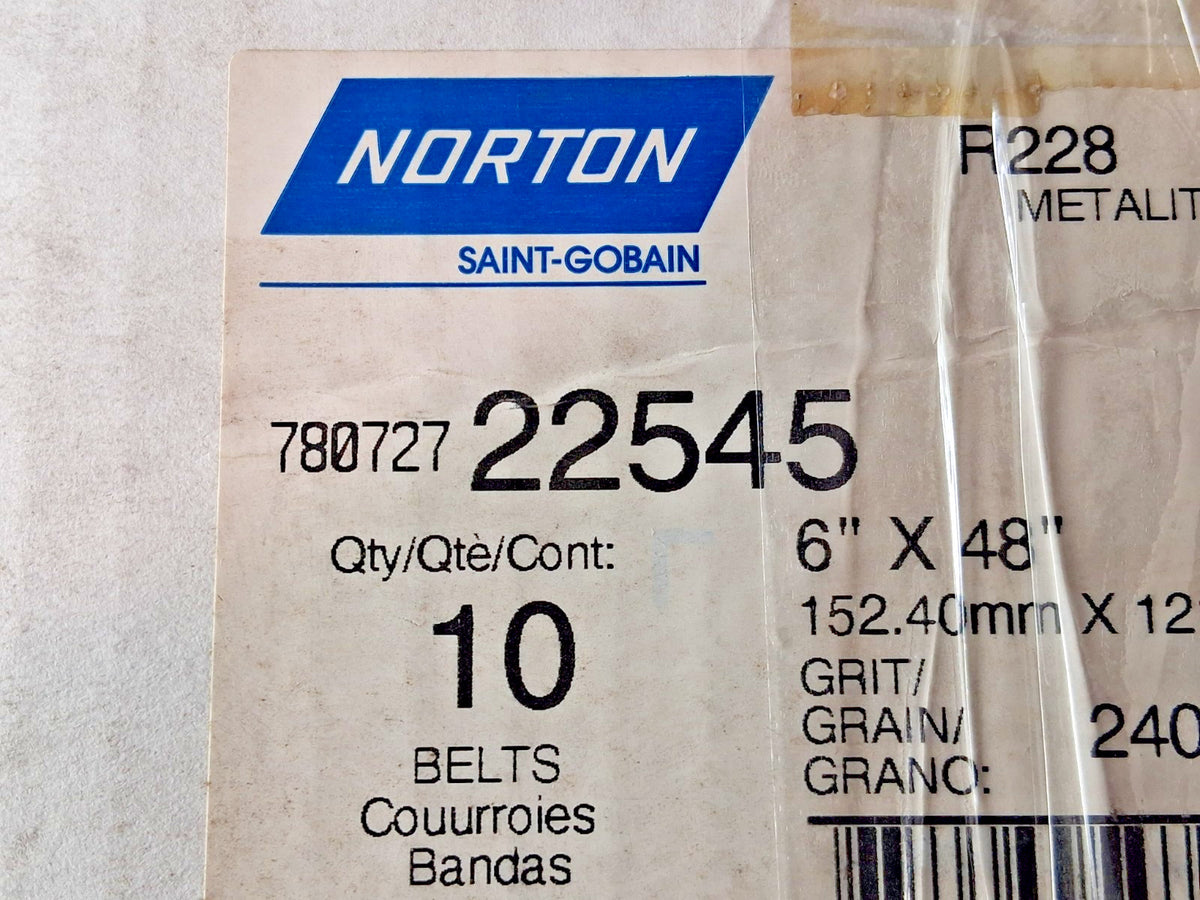 Norton Aluminum Oxide Abrasive Belts QTY10 6" Wide 48" OAL 240 Grit 78