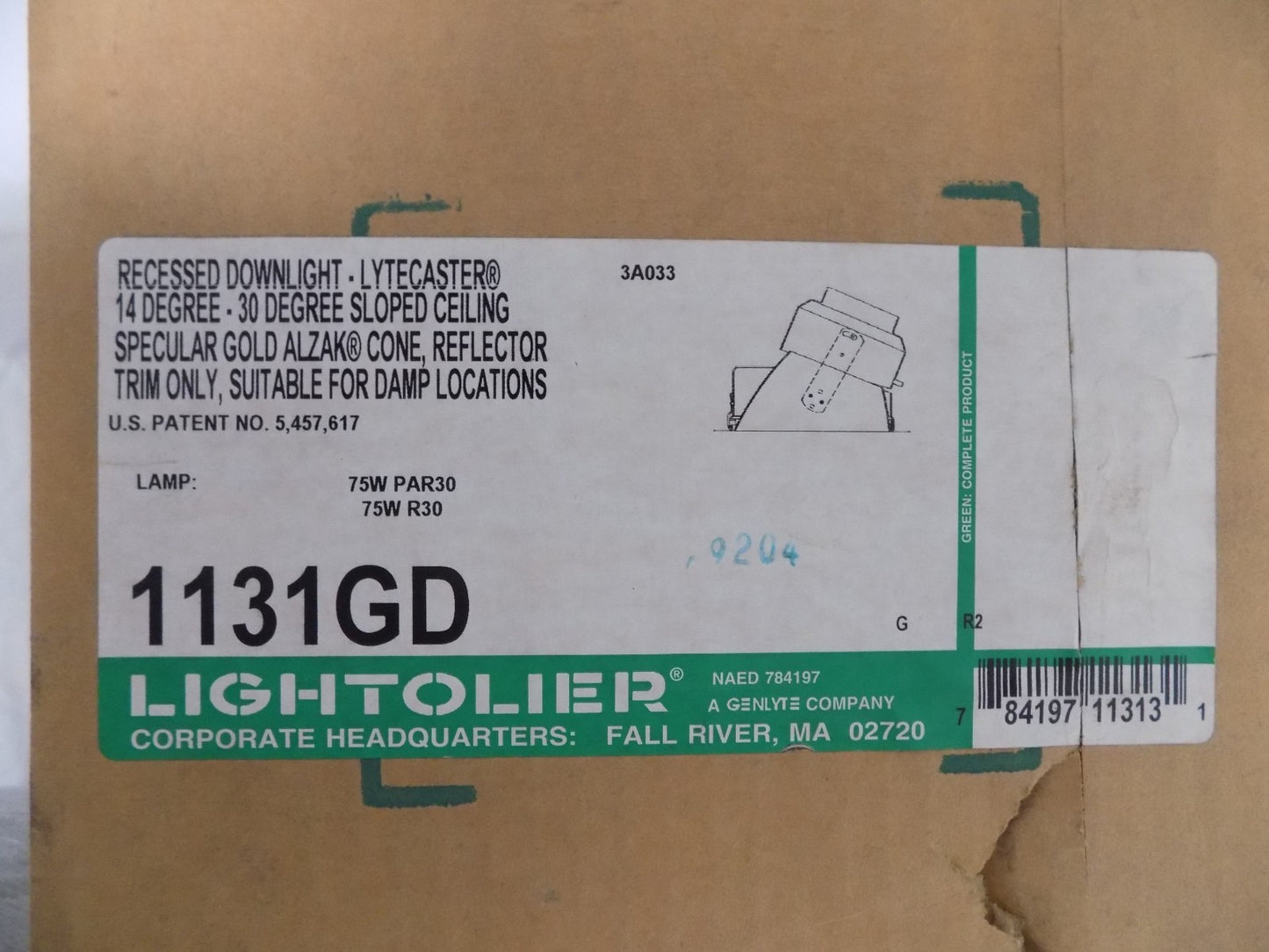 Lightolier Shallow Slope Ceiling Reflector Trim 1131GD 14-30º Gold /White Trim