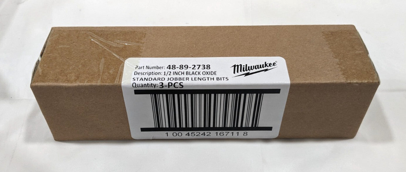 MILWAUKEE Jobber Length Drill Bit 1/2" (0.500") Dia HSS 48-89-2738 *3 PACK*