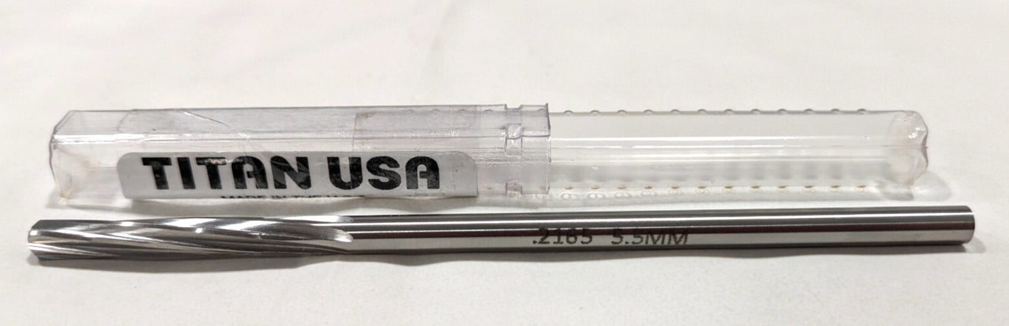 TITAN USA - Cobalt Spiral 6 Flute Reamer 0.2165"Dia (5.5mm) 5" OAL TR96808