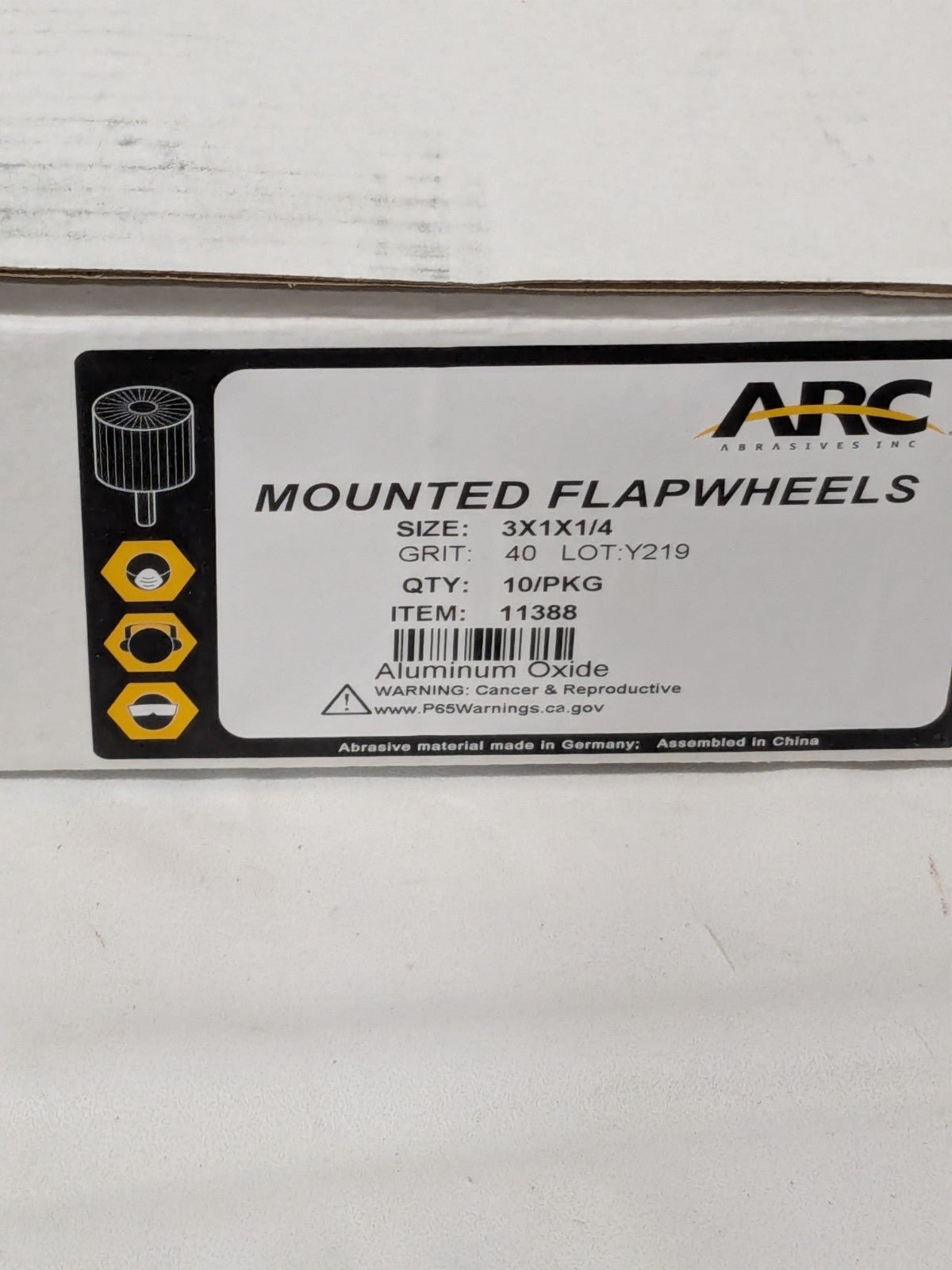 ARC Mounted Flap Wheel: 3" Dia, 1" Face Width, 40G, AO Qty 10 11388