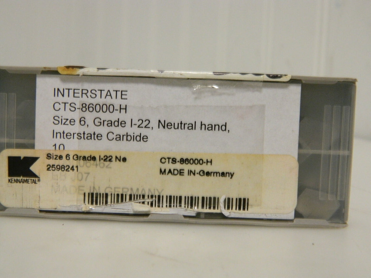 Interstate Carbide Insert CTS-86000-H I-22 Size 6 Qty 10 2598241