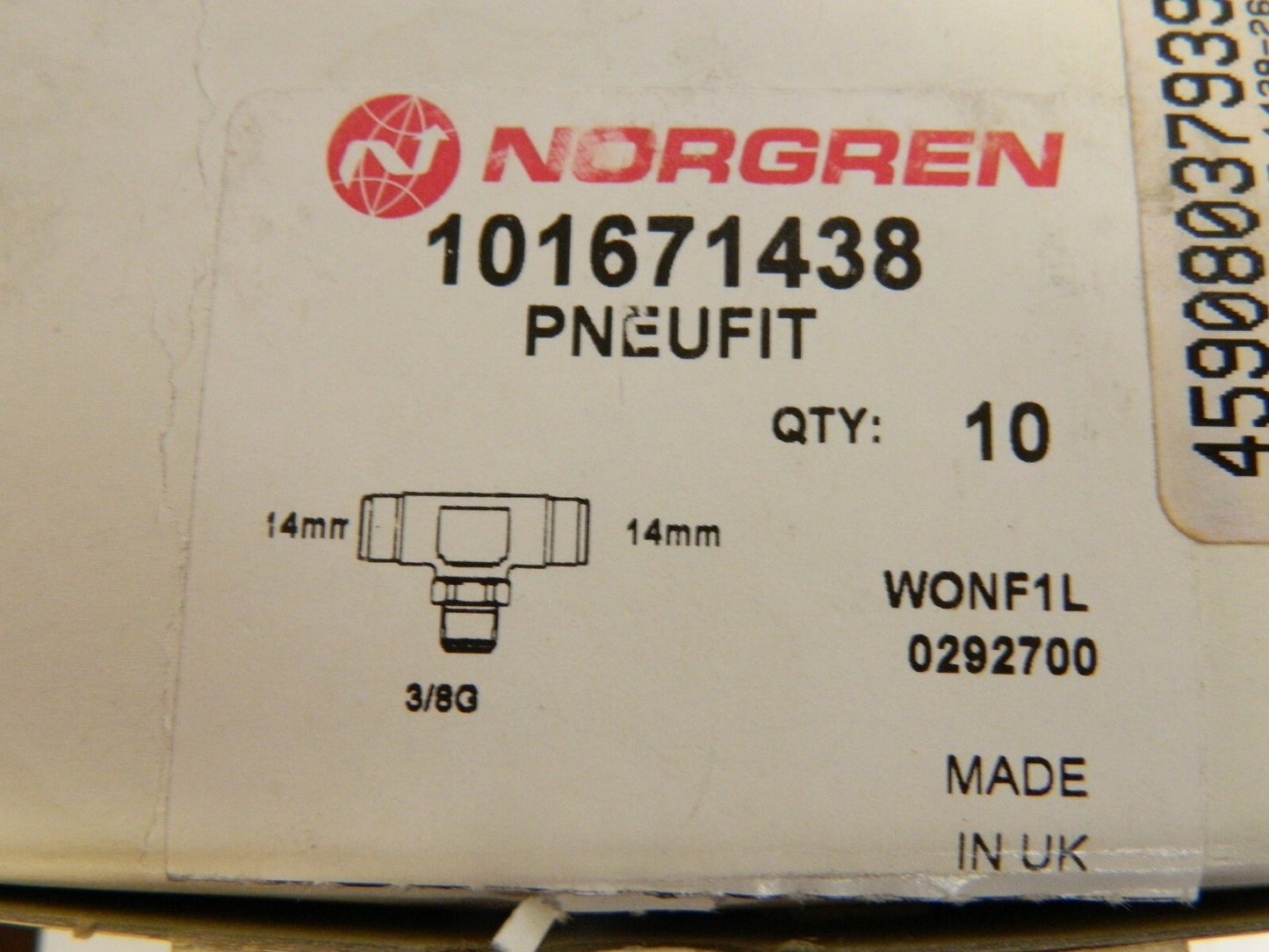 Norgren 14mm Outside Diam 3/8 BSPT PTC Tube Male Swivel Branch Tee QTY 7