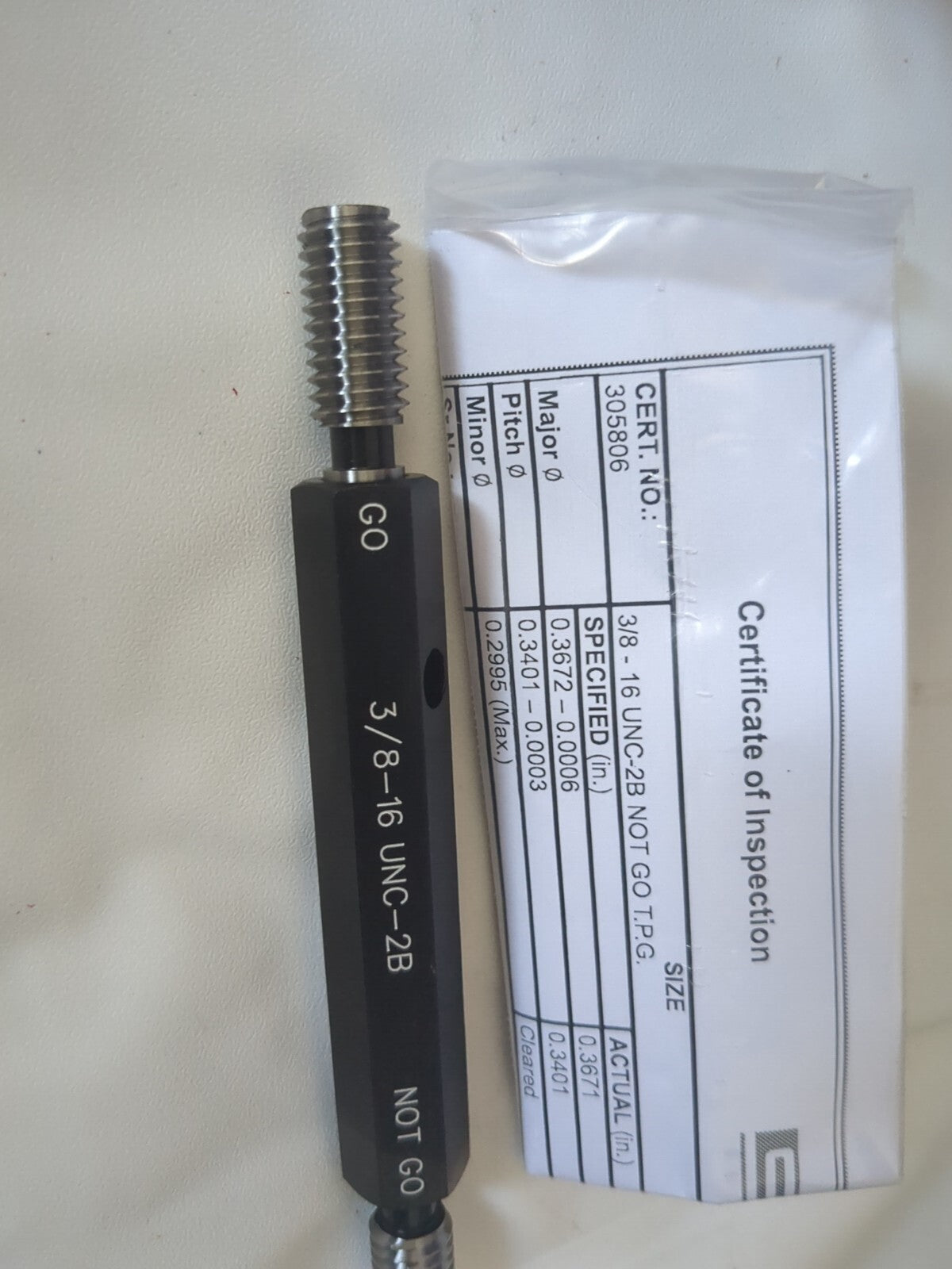 SPI Plug Thread Gage: 3/8-16 Thread, 2B Class, Double End 34-387-1
