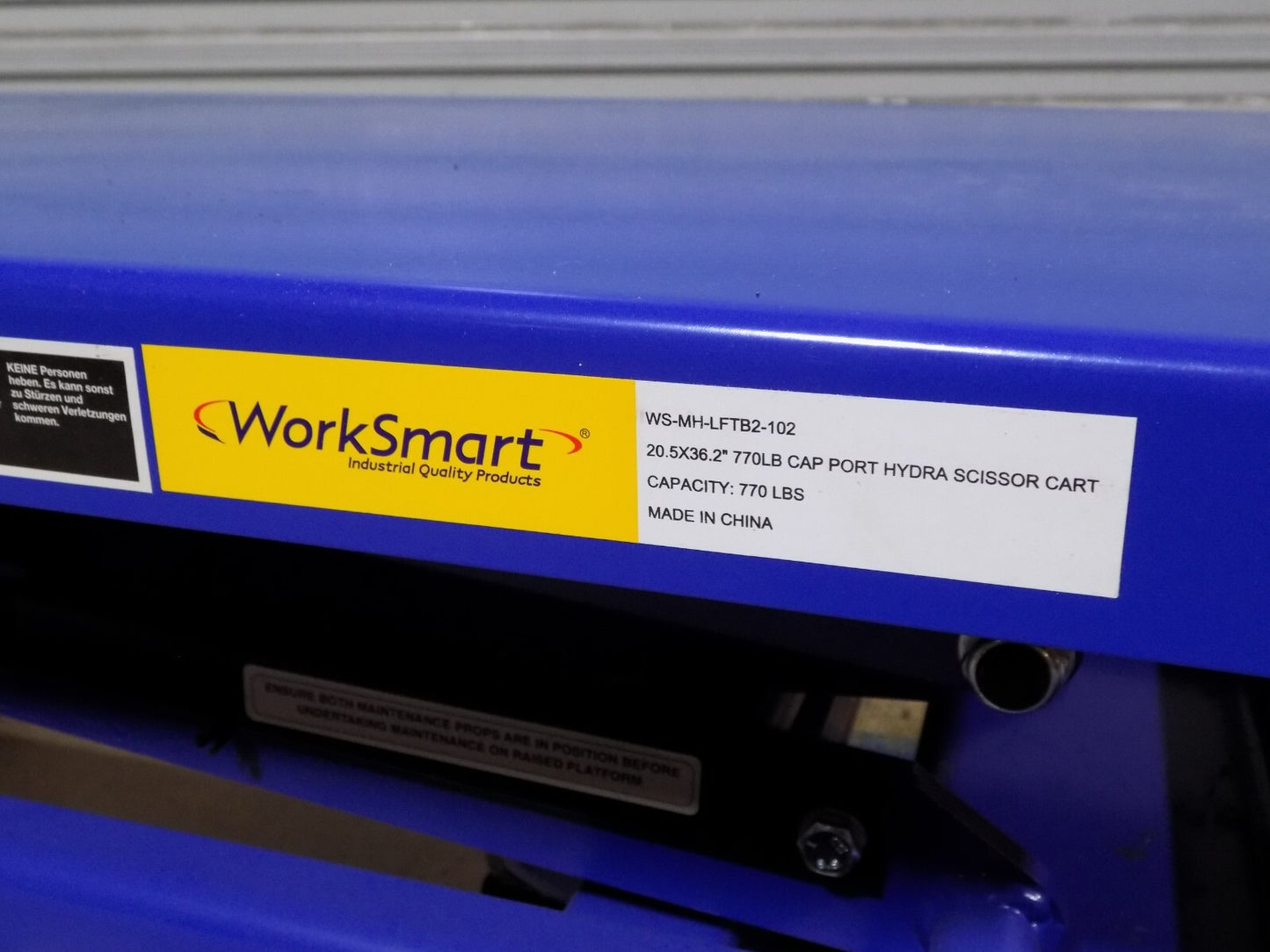 WorkSmart Hydraulic Scissor Lift Cart 770 lb Cap 35 x 20 Platform MISSING HANDLE