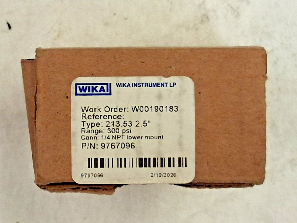 WIKA Pressure Gage 2-1/2" Dial Dia 1/4" Lower Mount 9767096
