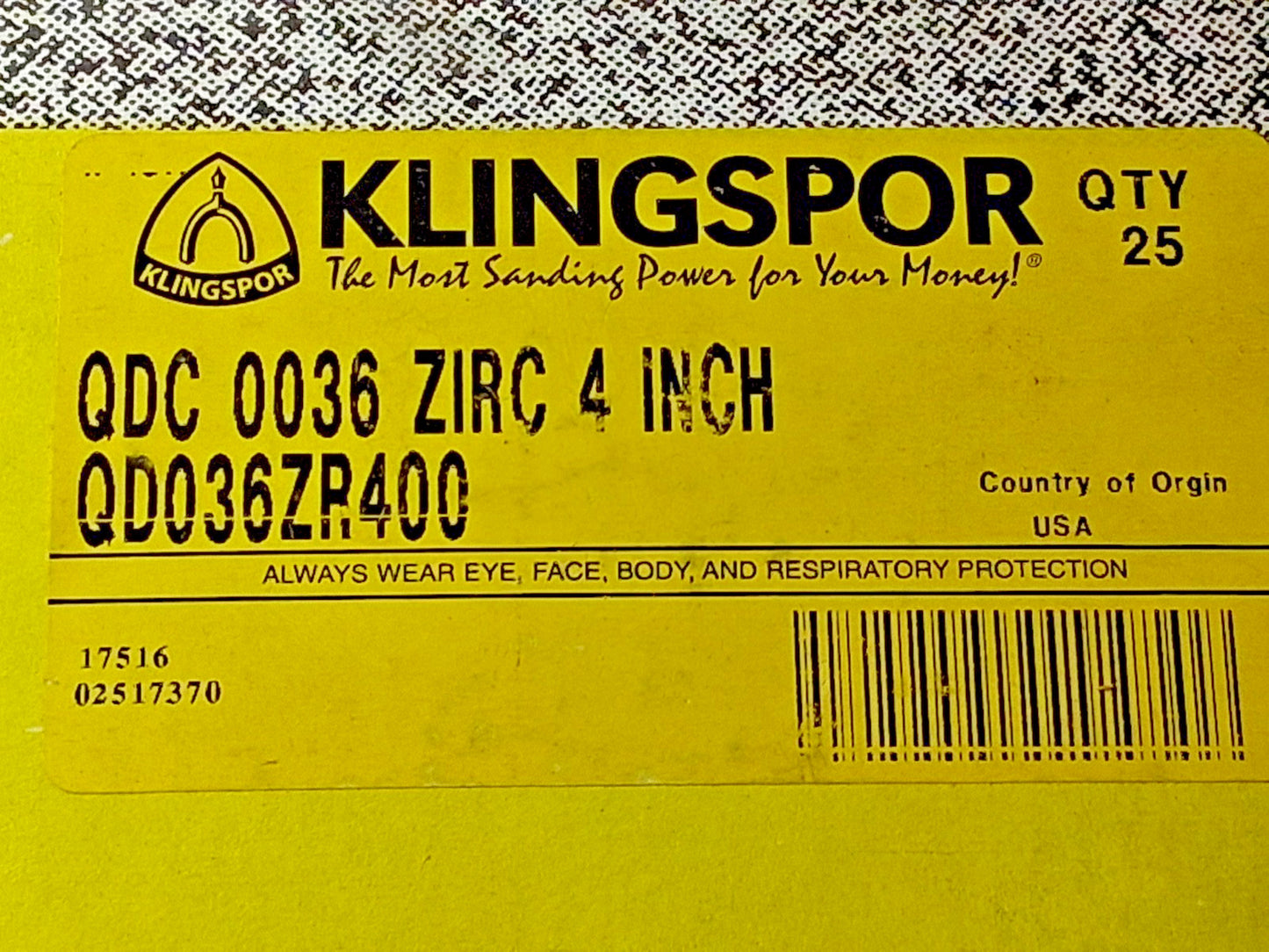 Klingspor Quick-Change Zirconia Alumina Disc QTY25 QDC 4" Dia 36Grit QD036Z