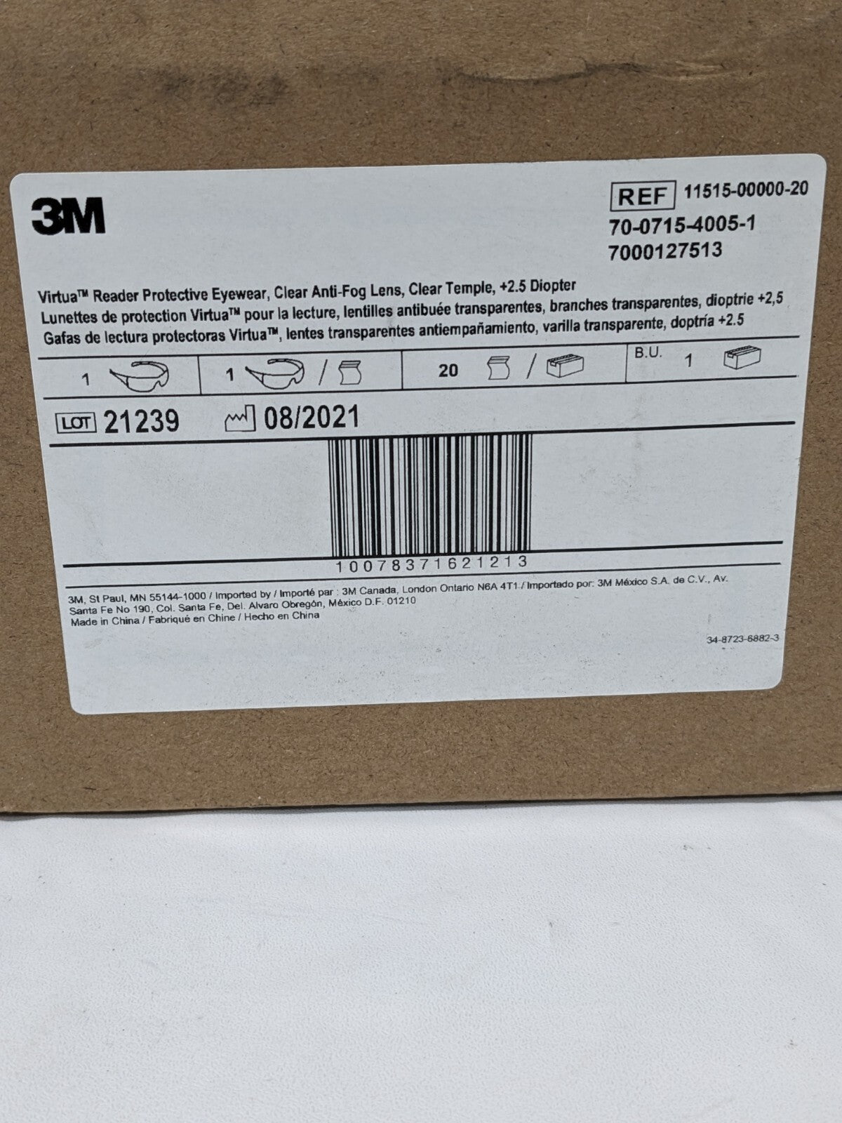 3M Magnifying Safety Glasses 2.50, Anti-Fog&Scratch-Resistant Box 20 7000127513