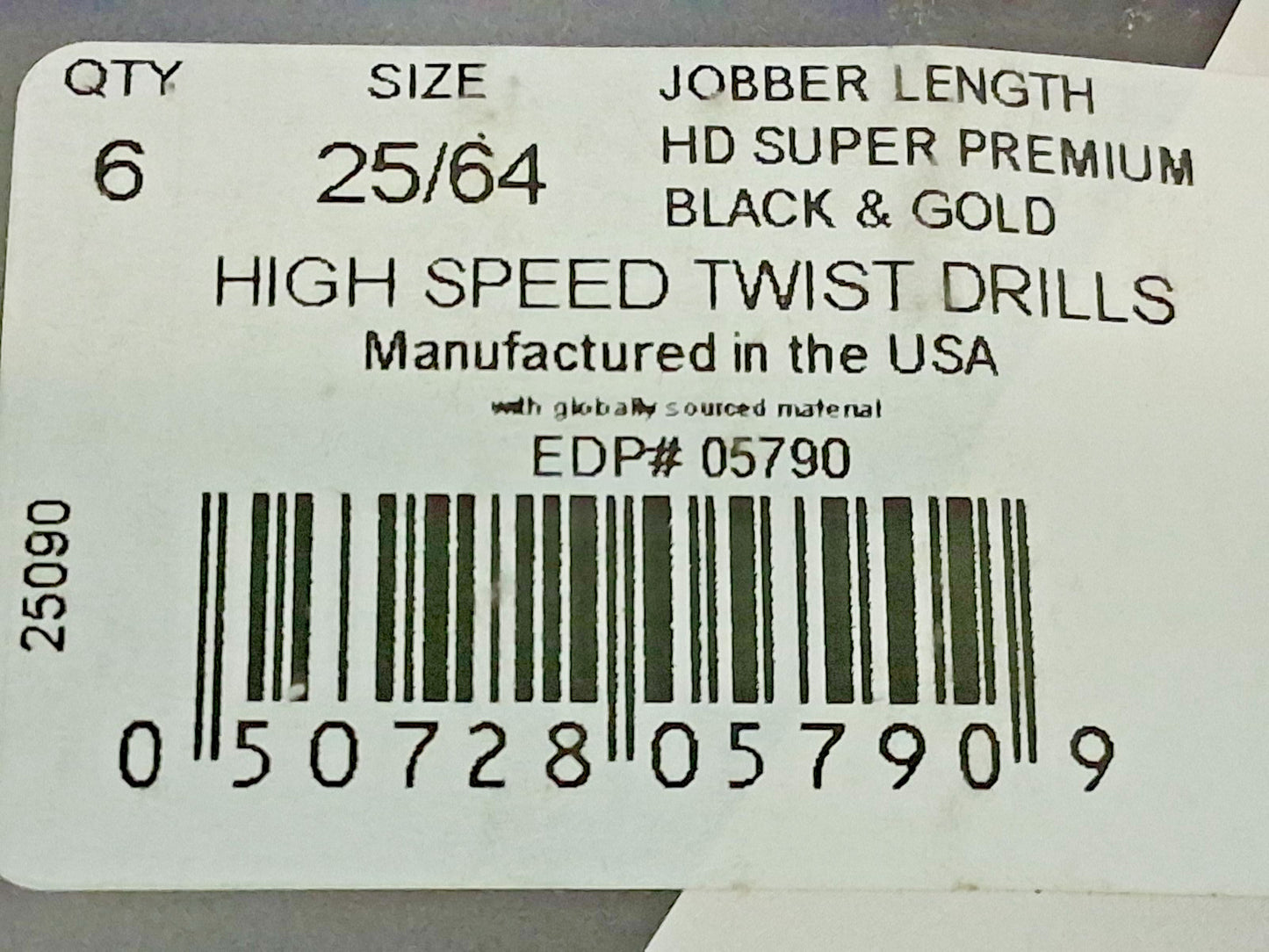 Norseman/CTD Drill & Tool Jobber Length Drill Bits QTY6 25/64 0119" Dia