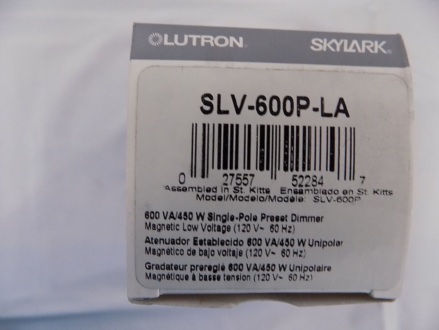 Lutron SLV-600P-LA Skylark 600W Magnetic Low Voltage Single Pole Dimmer