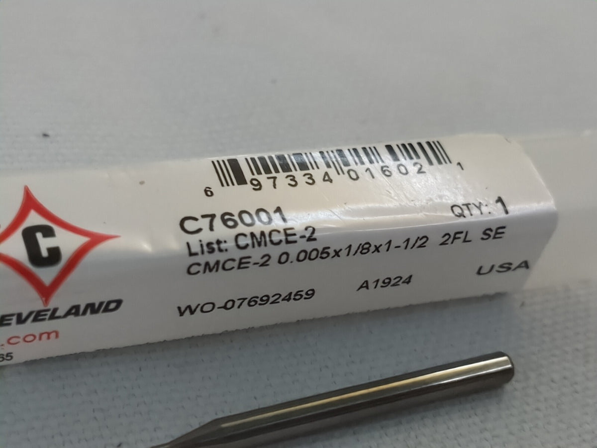 CLEVELAND Square End Mill: 0.13 mm Dia, 0.3800 mm LOC, 2 Fl HSS C76001