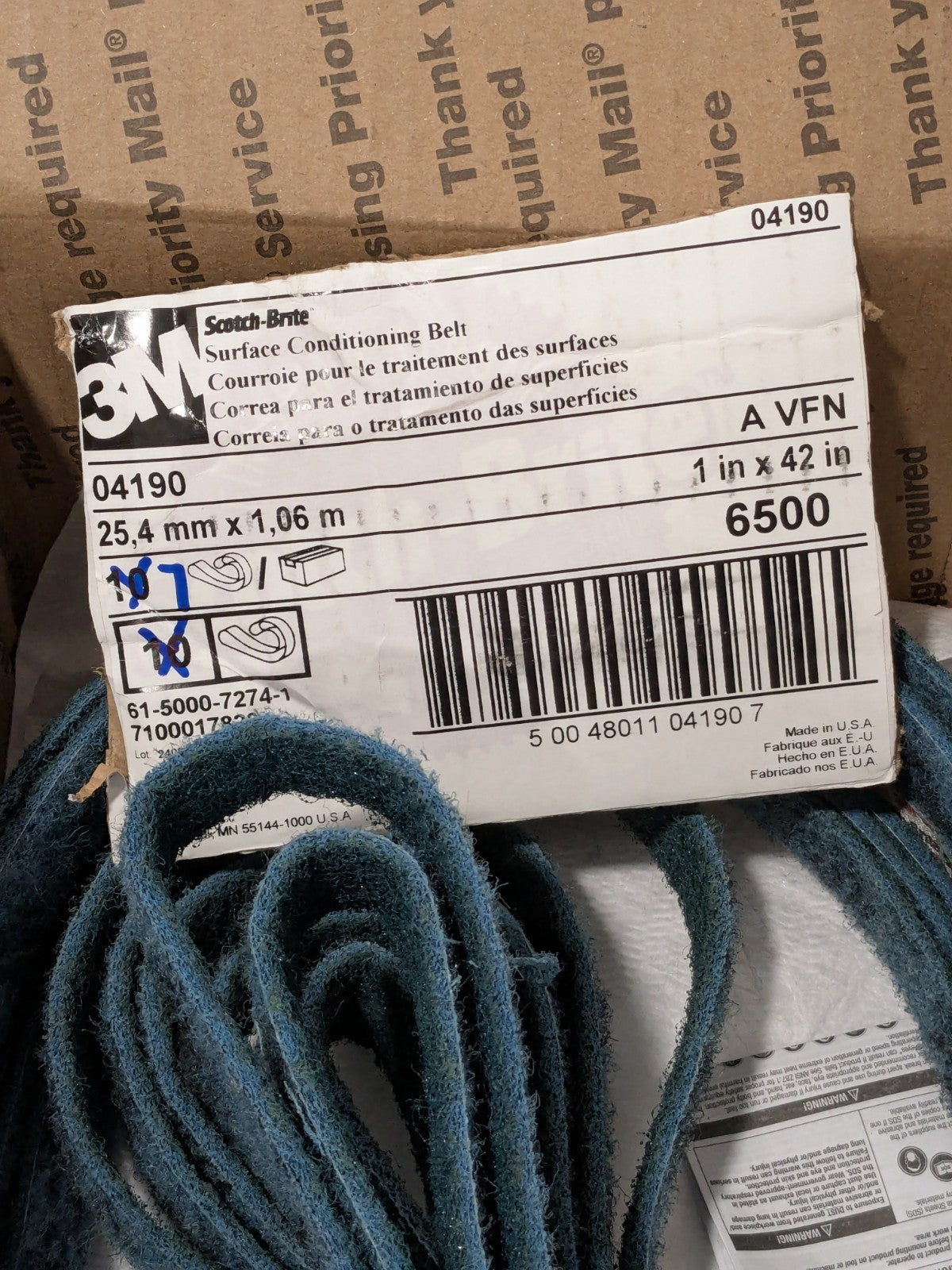3M Abrasive Belt: 1" Wide, 42" OAL, Aluminum Oxide Qty 7 7100017820