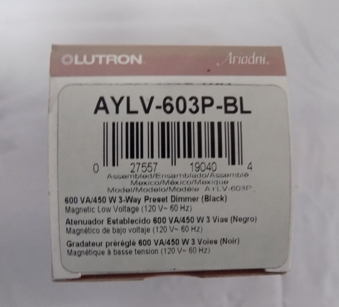 Lutron AYLV-603P-BL Magnetic Low Voltage Toggler Dimmer 600-Watt/3-Way Black