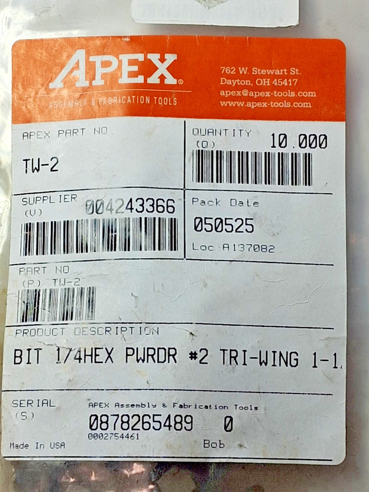 Apex Power Screwdriver Bits #2 Tri-Wing Speciality Point QTY10 TW-2