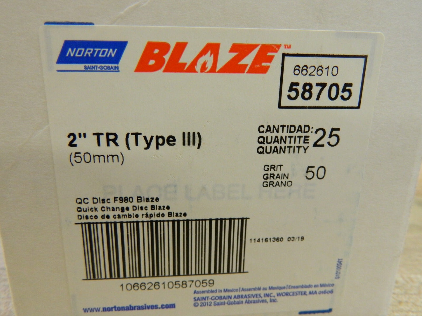 NORTON Fiber Disc: 1/4" Hole, 50 Grit, Ceramic Alumina Qty 25 66261058705