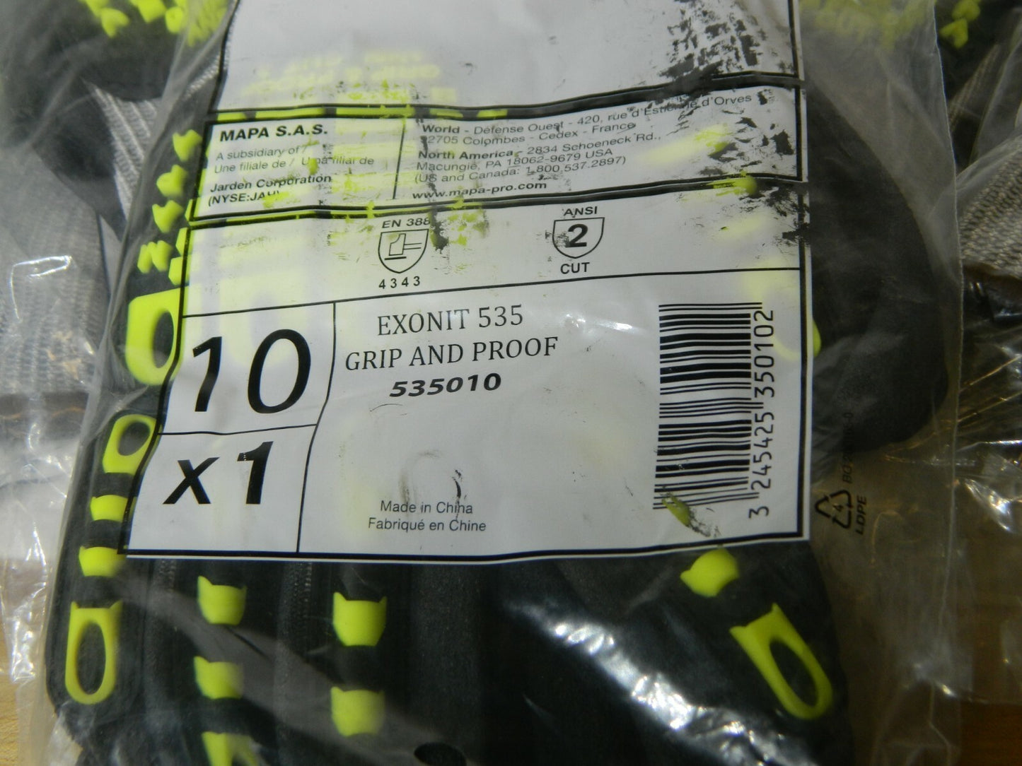 MAPA Exonit 535 Grip and Proof Impact Gloves ANSI CUT 2 SZ XLG/10 Qty 6 535010