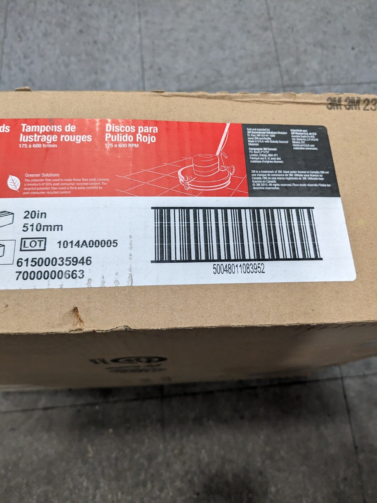 3M Red Buffer Pad 5100, Red, 510 mm x 82 mm, 20" Box of 5 7000000663