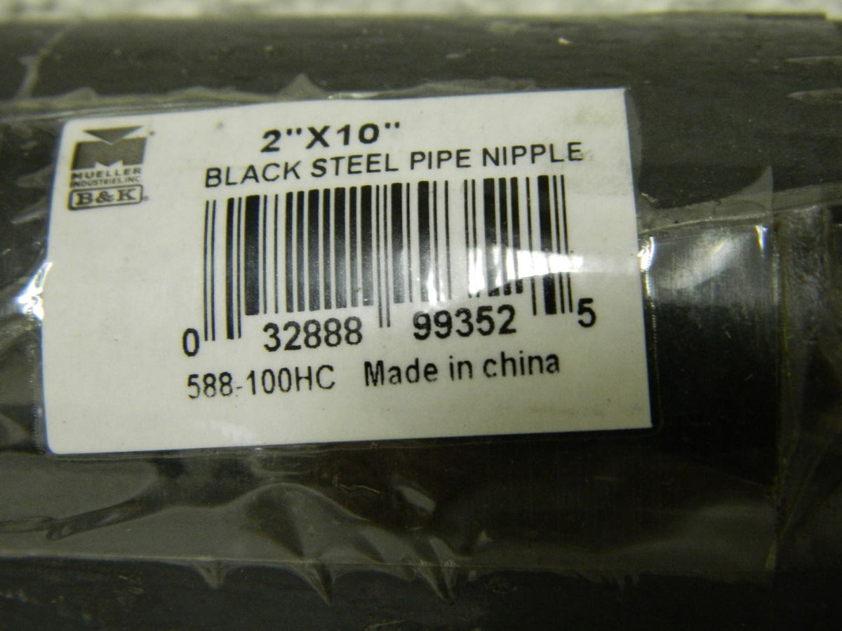B&K Mueller Steel Black Pipe Nipple Schedule 40 2" Dia 10" Long QT