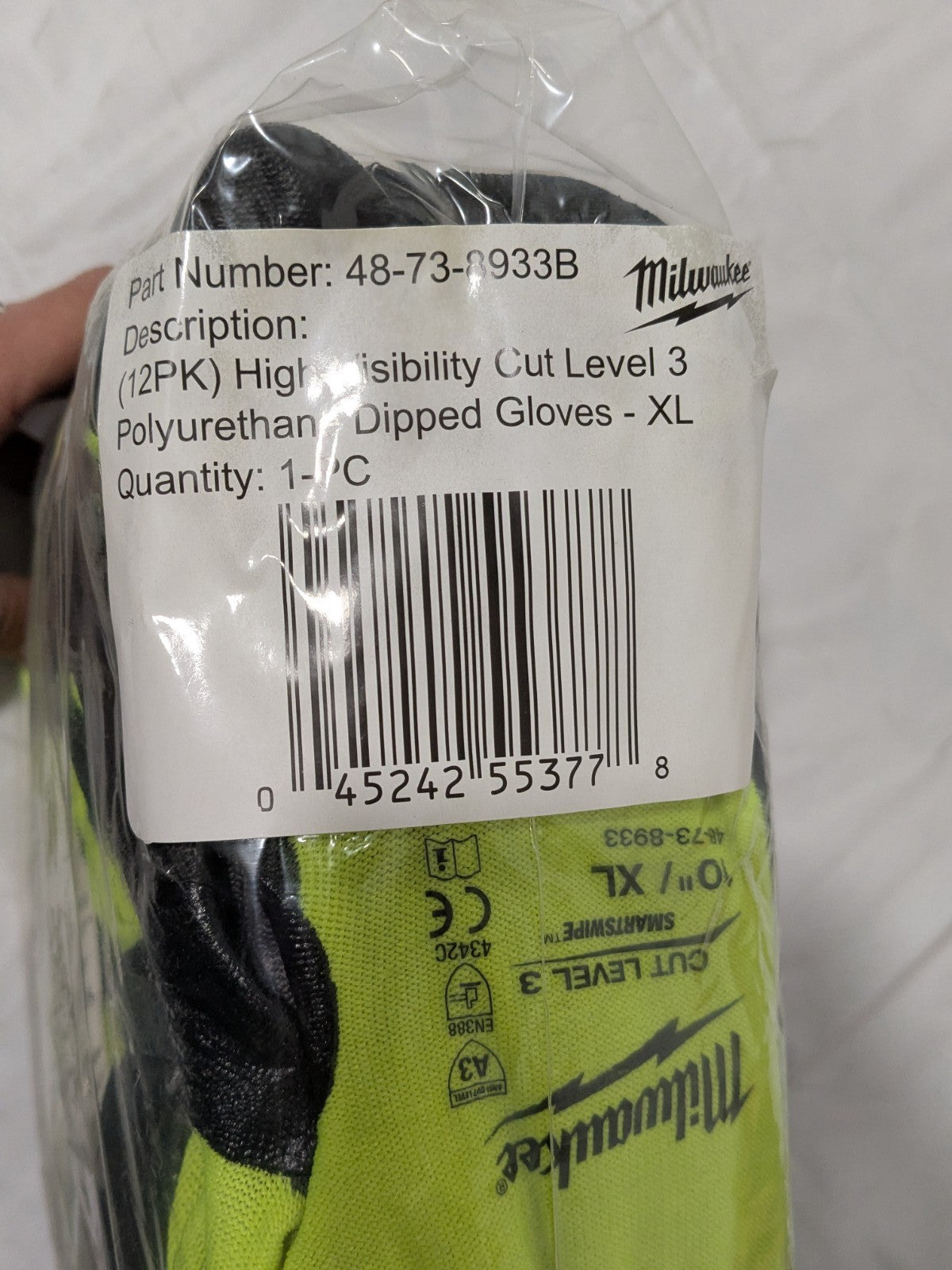 (12) Milwaukee High Vis. Cut Level 3 Polyurethane Dipped Glove XL 48-73-8933