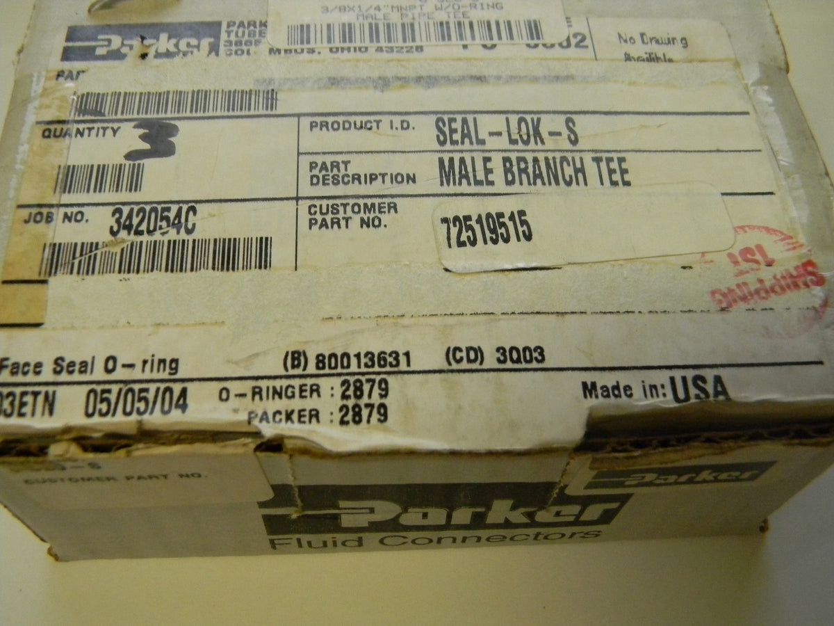 Parker 3/8" OD Steel Zinc Plated Male Branch Tees Qty 3 6 SLO-S