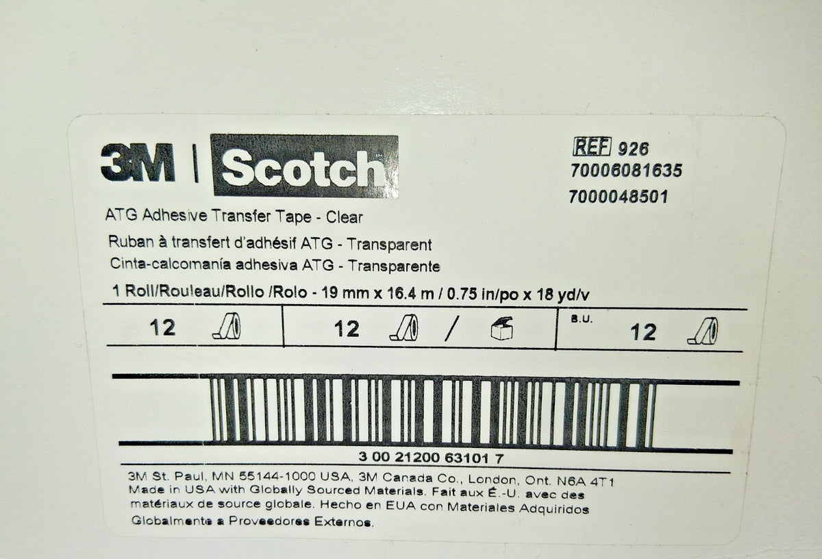 Scotch Adhesive Transfer Tape 3/4" Wide 18 yd 12 Rolls 7000048501