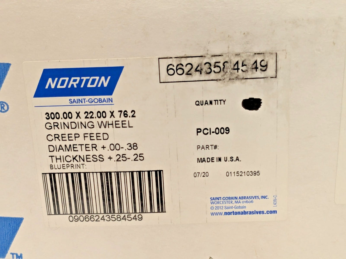 Norton Aluminum Oxide Surface Grinding Wheel 120 Grit 300X22X76.2MM 66243584549