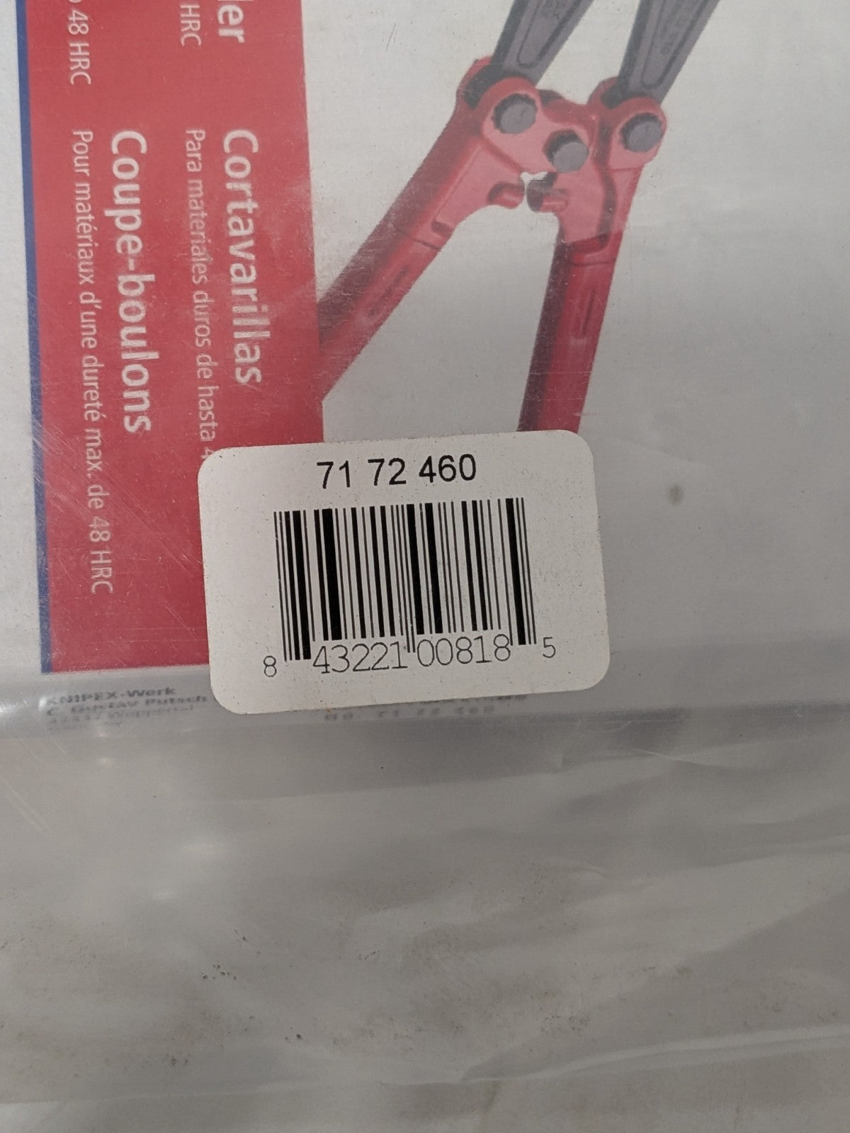 Knipex Cutting Pliers: Cutter Type: Bolt Cutter, 18" OAL 71 72 460