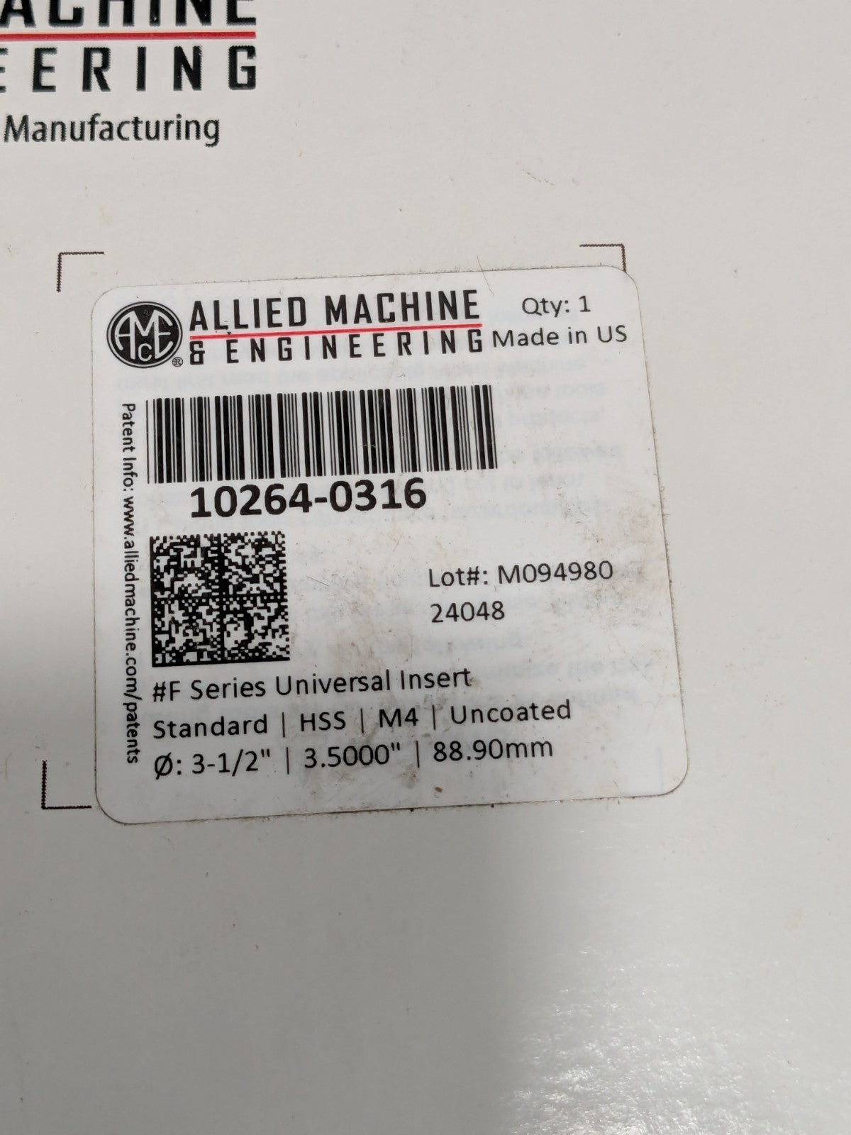 AME Spade Drill Insert: 3-1/2" Dia, Seat Size F, Powdered Metal, 130º 10264