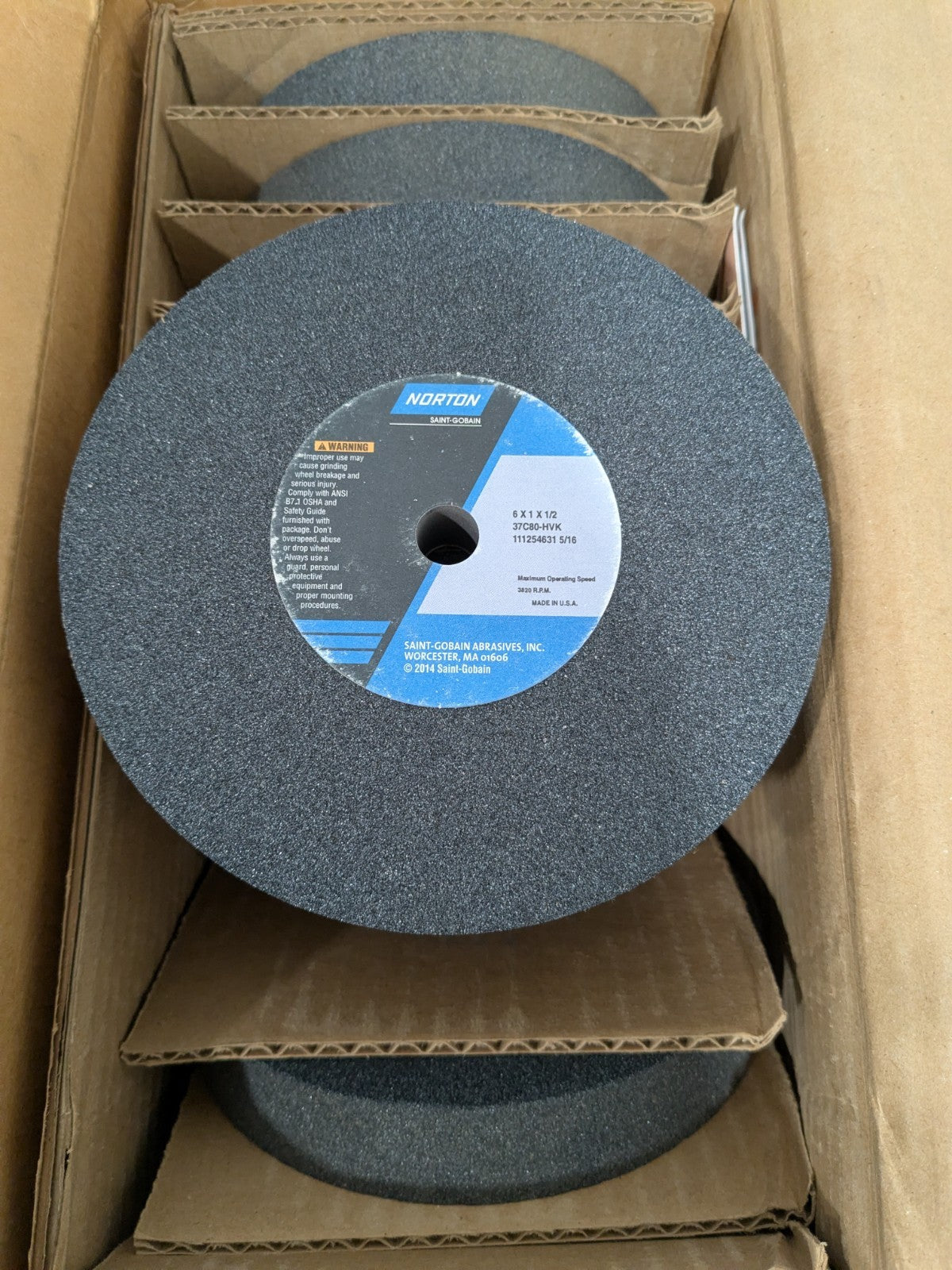 Norton Surface Grinding Wheel 6" x 1" x 1/2" 80G Qty 8 66252803225