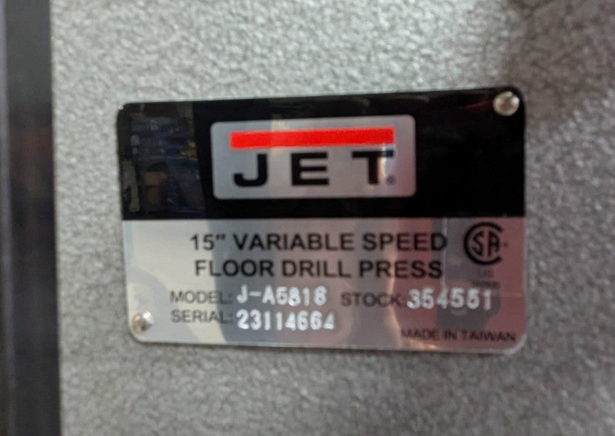 JET J-A5818 15" Drill Press 220/440V 3Phase 1HP Variable Speed *Scratch & Dent*