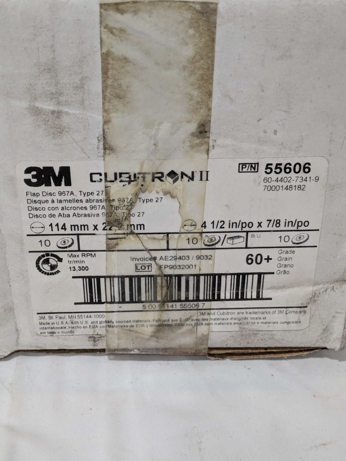 3M Flap Disc: 4-1/2" Dia, 7/8" Hole, 60 Grit, Type 27 Box of 10 7000148182