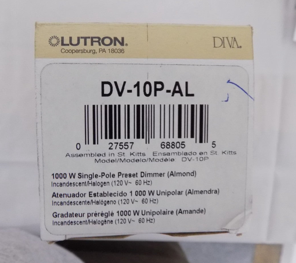 Lutron Diva Dimmer Switch DV-10P-AL Almond 1000-Watt/Single-Pole Preset