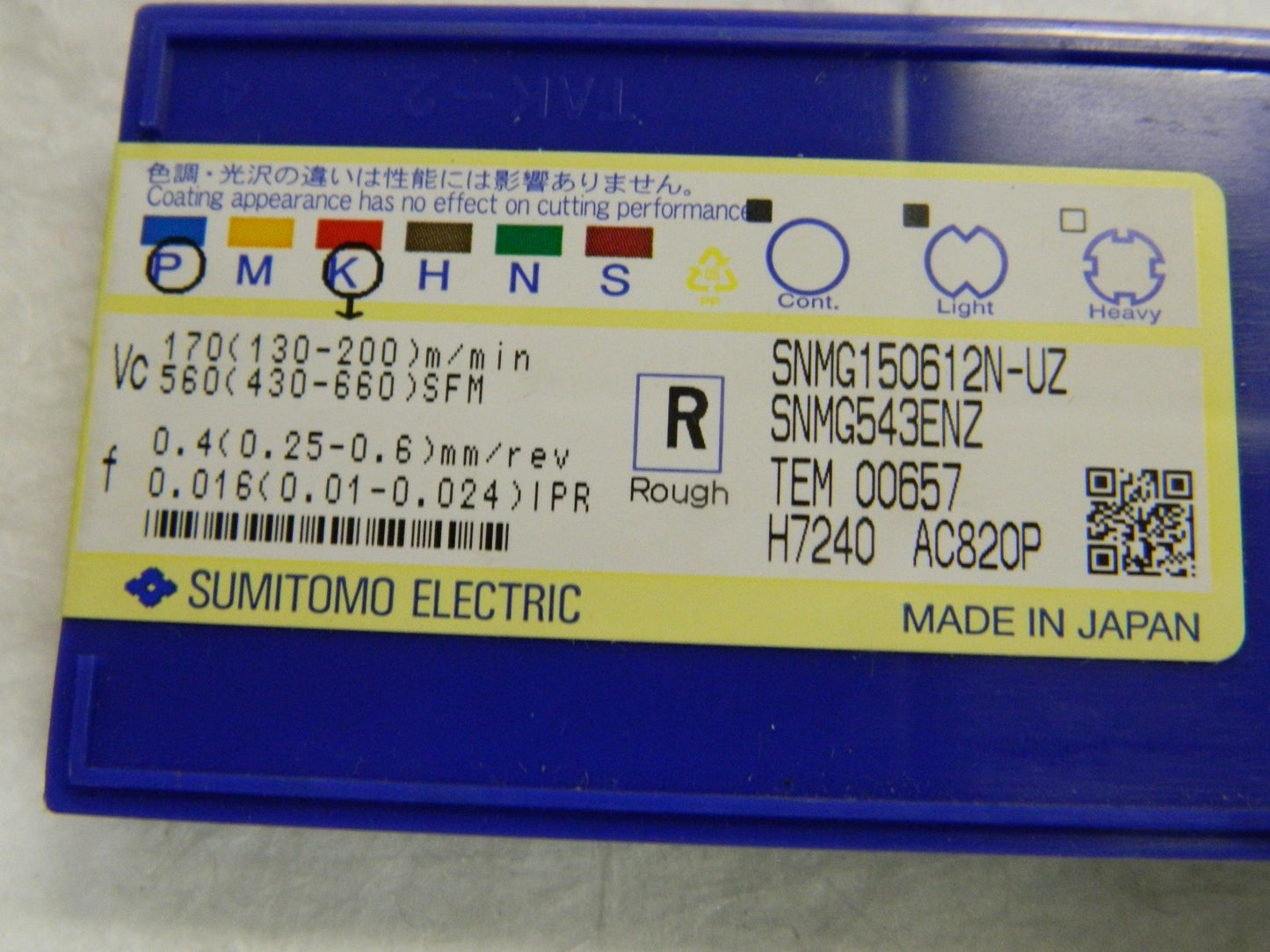 Sumitomo SNMG543 ENZ Grade AC820P Carbide Turning Insert QTY 7 19RJ136