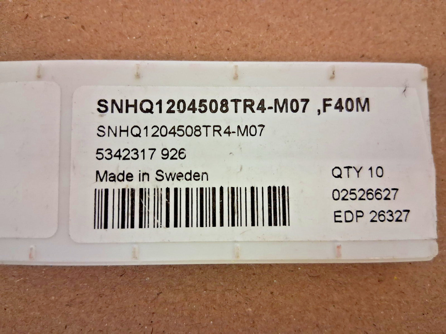 Seco Carbide Milling Inserts QTY10 ANSI SNHQ1204508TR4-M07 02526627