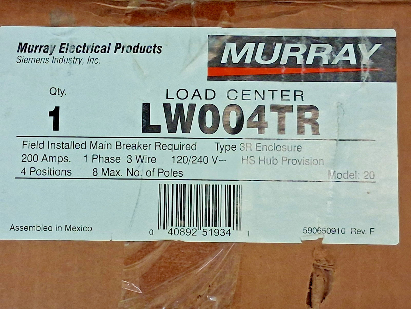 Murray 200 AMP Trailer Panel LW004TR
