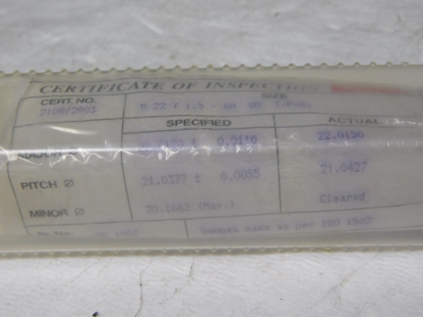 SPI Metric Taperlock Thread Plug Gage Single End M22x1.5 Thread GO 34-559-5