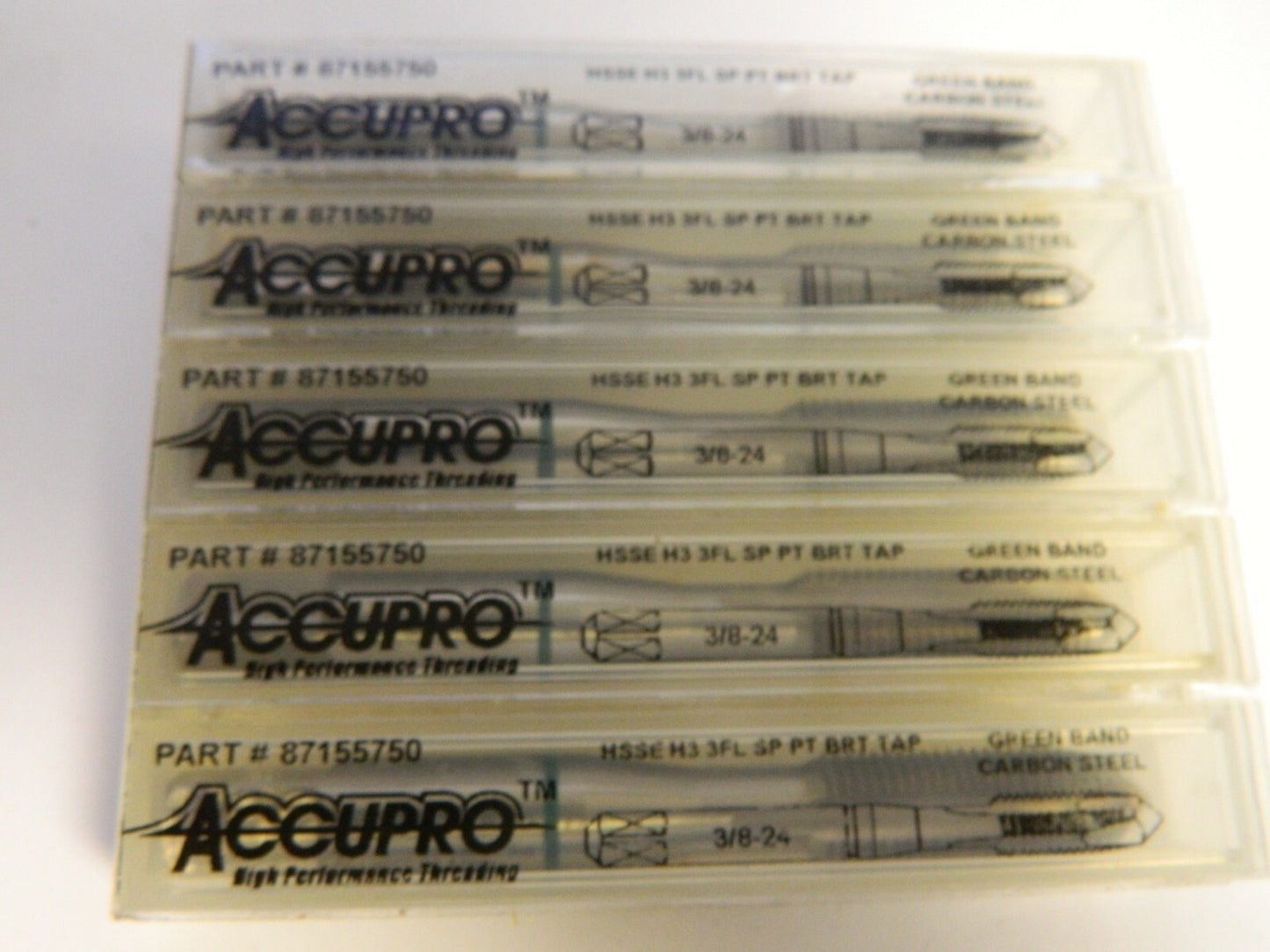 3/8-24 UNF 3B 3 Flute Bright Finish Vanadium HSS Spiral Point Tap QTY 5 87155750