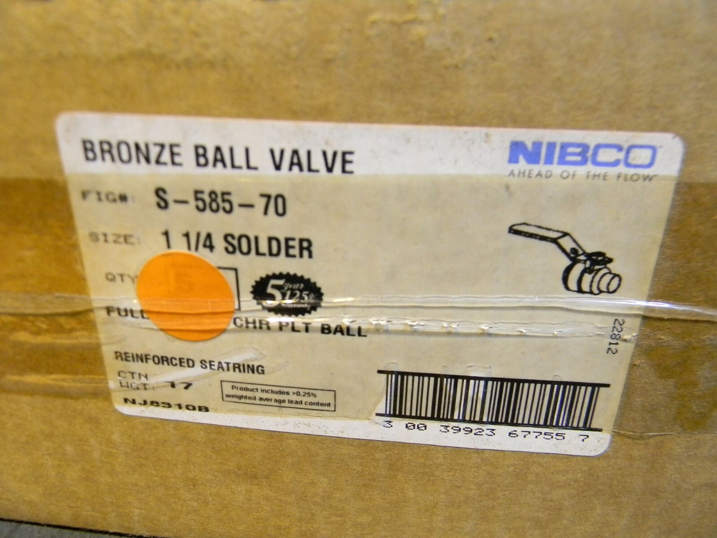 Nibco Standard Full Port Bronze Ball Valve 1-1/4" Pipe 600 PSI Max. S-585-7