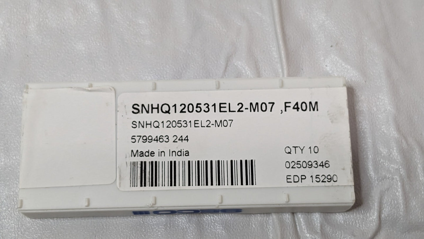 Seco Carbide Milling Inserts TiAlN & TiN SNHQ120531EL2-M07 F40M Qty 10 02509346
