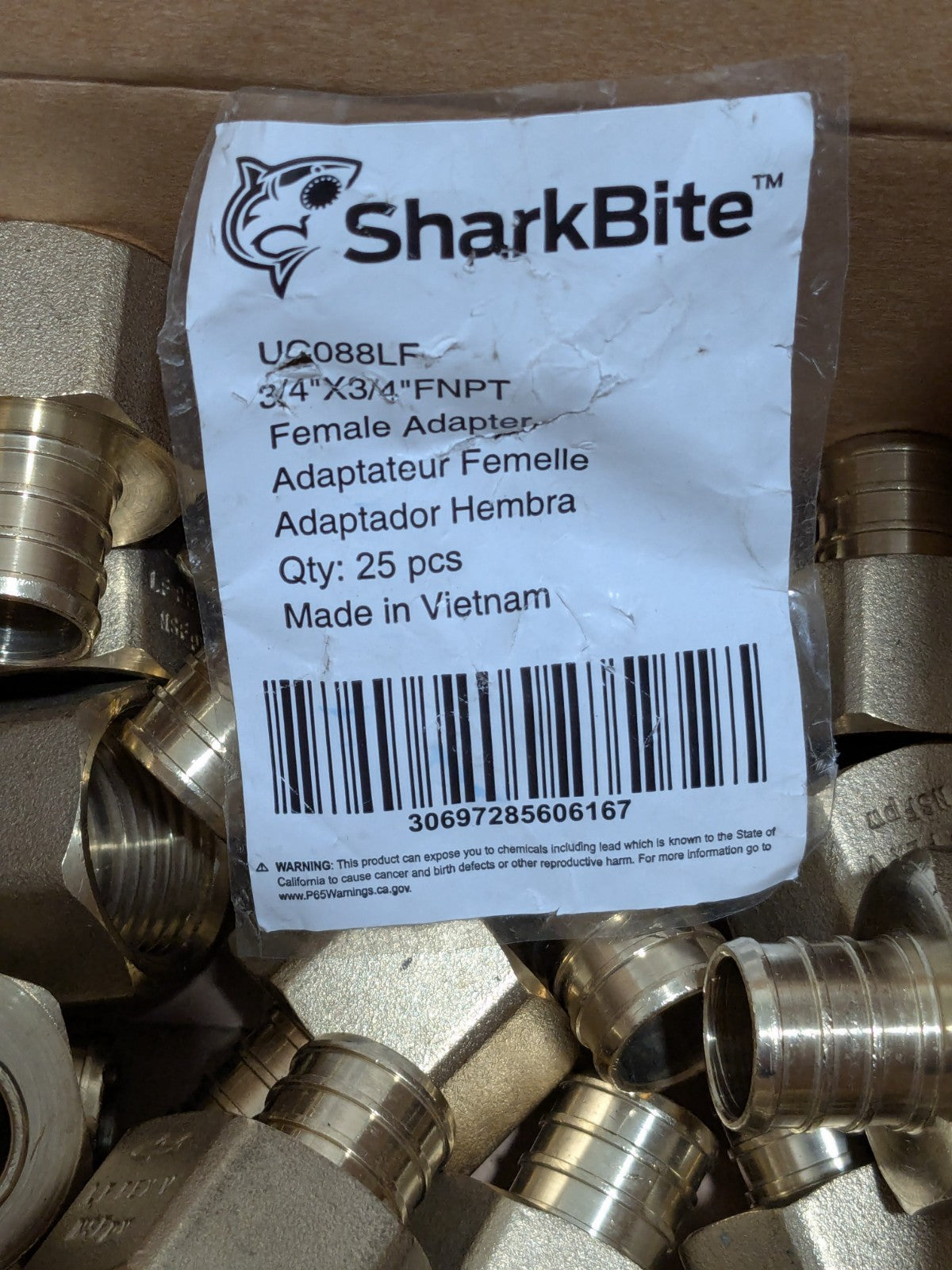 SharkBite Brass Crimp Adapters 3/4" PEX Barb x 3/4" Female NPT Qty 35 UC088LF
