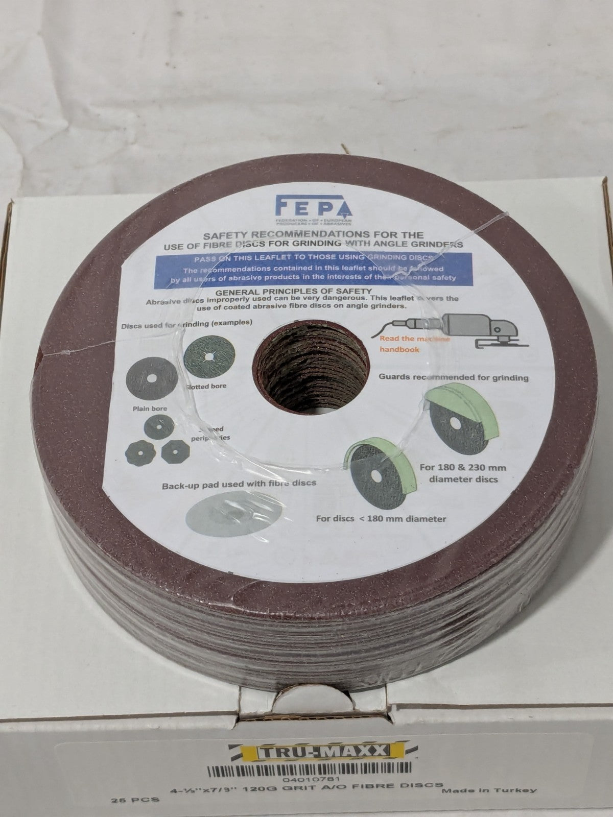 (25) Tru-Maxx Fiber Disc: 4-1/2" Disc Dia, 7/8" Hole, Arbor Hole, 120 G 04010781