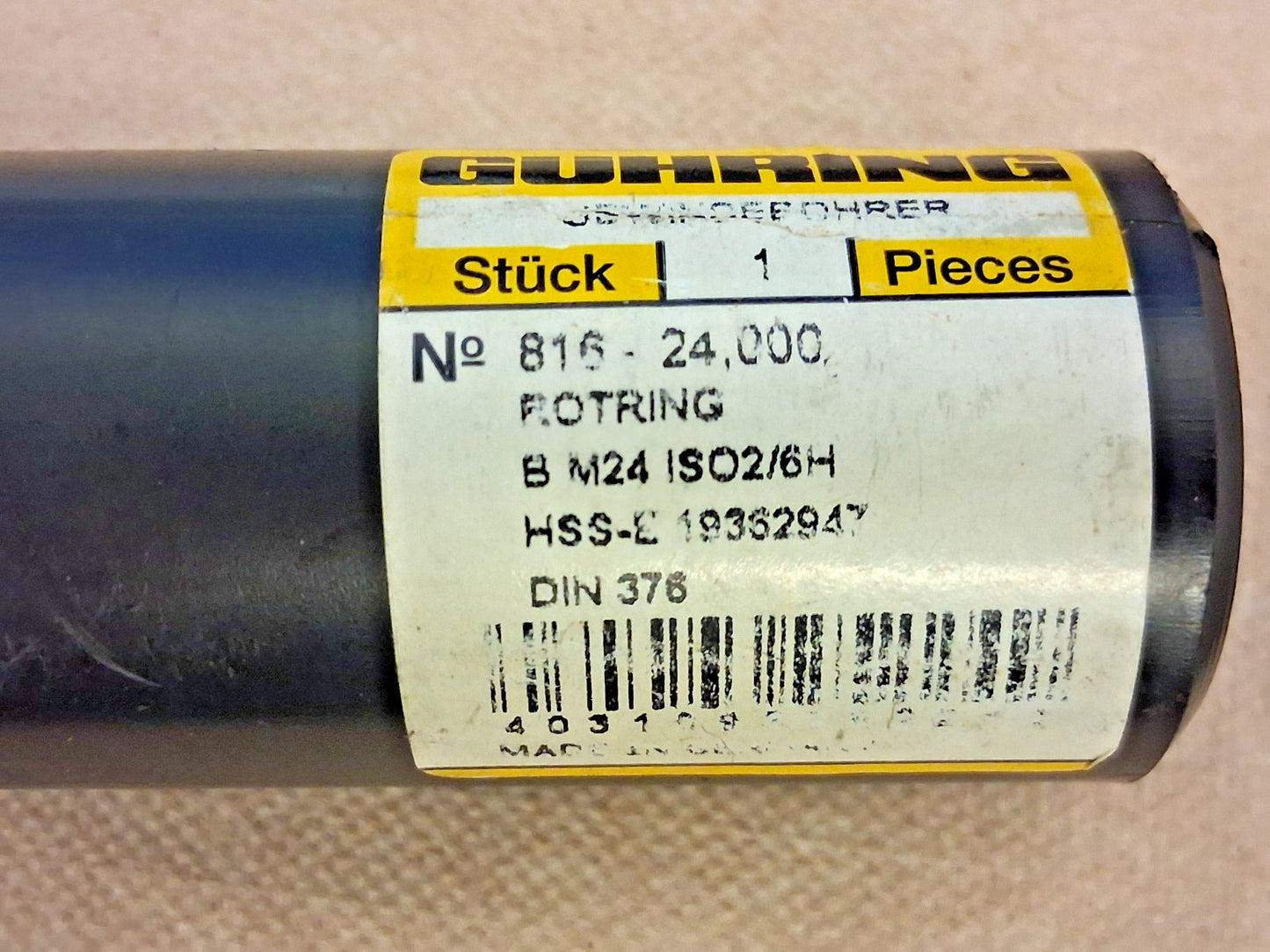 Guhring Spiral Point Tap Plug Chamfer M24x3 Metric 4Fl 9008160240000