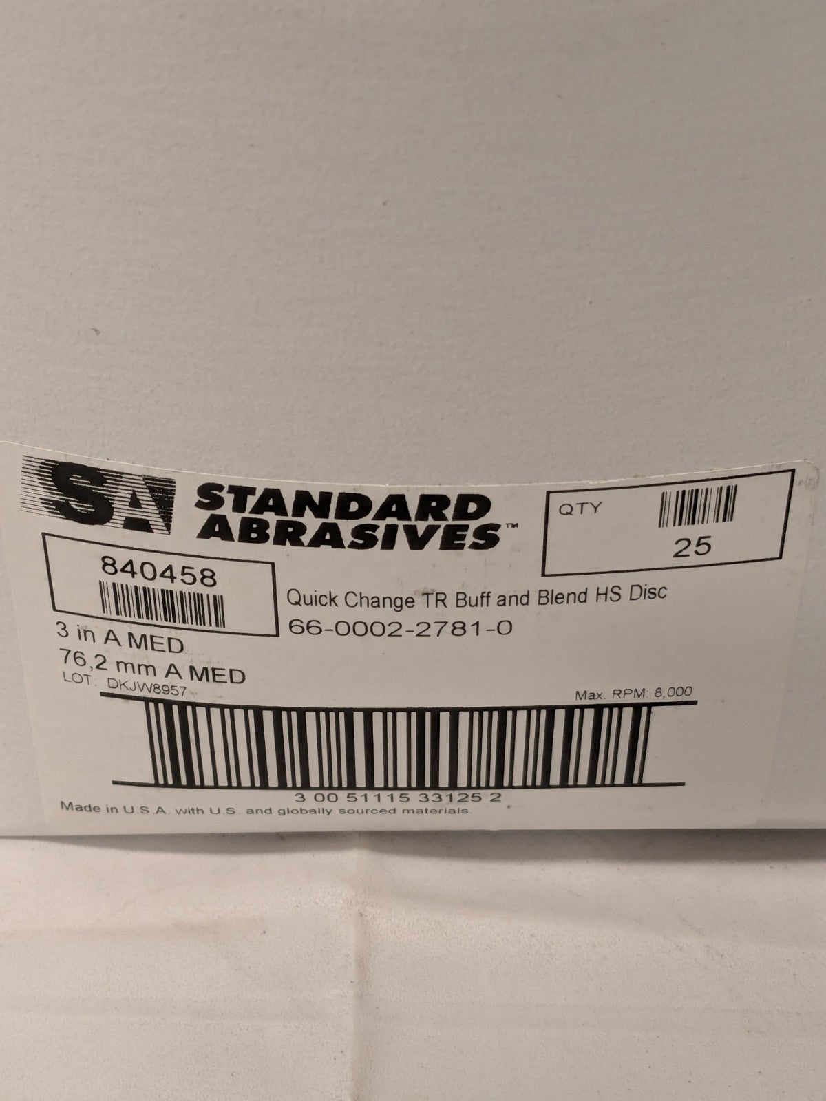 SA Quick-Change Disc: Type R, 3" Dia, AO, Non-Woven Box of 25 7100074872