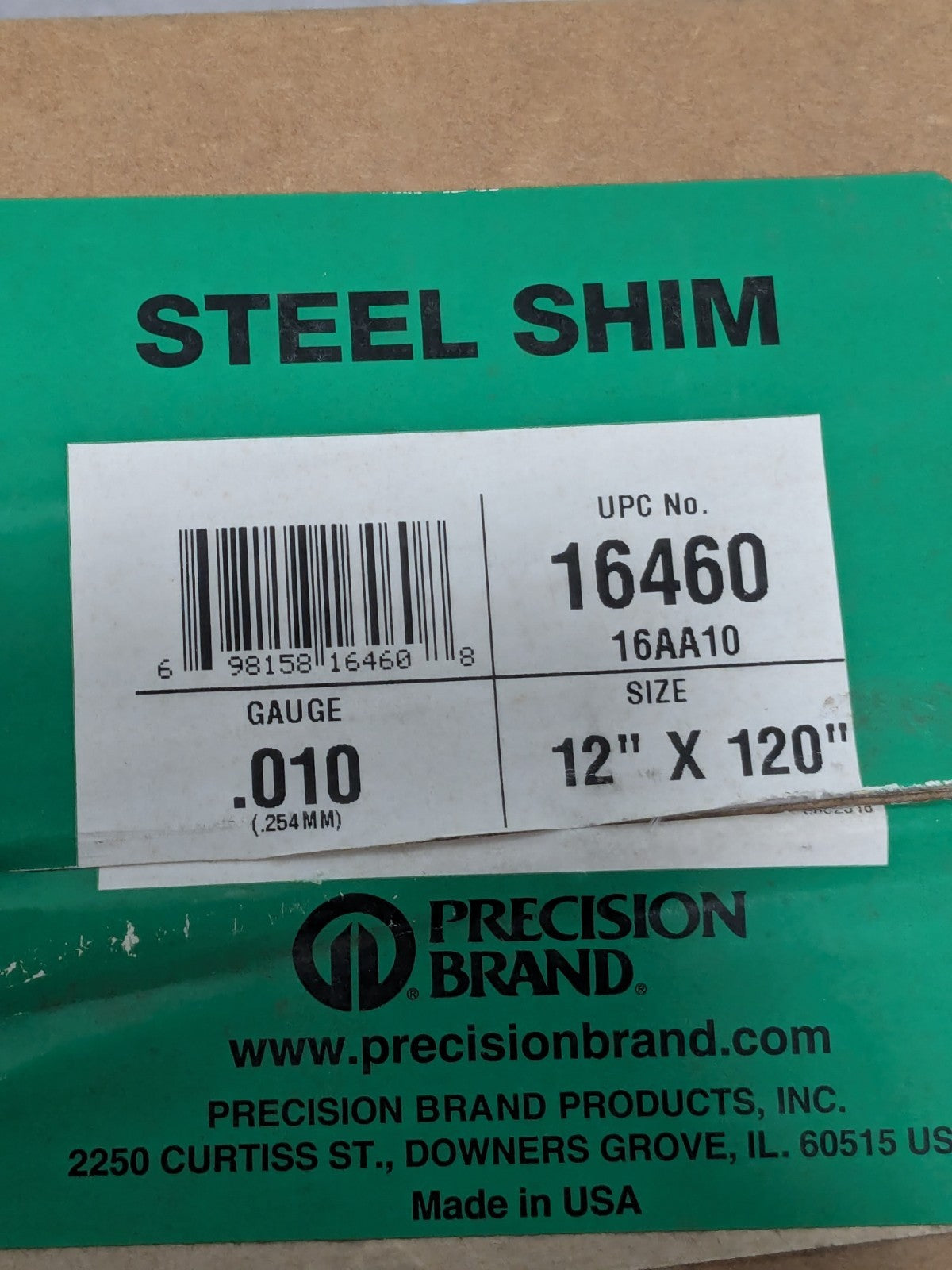 Precision Metal Shim Stock: Roll, 0.0100" Thick, 120" L, 12" W, 1010 Steel 16460