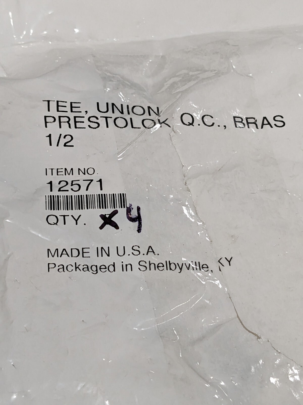 PARKER Push-To-Connect Tube to Tube Tube Fitting: Union Tee, 1/2" OD Qty 4