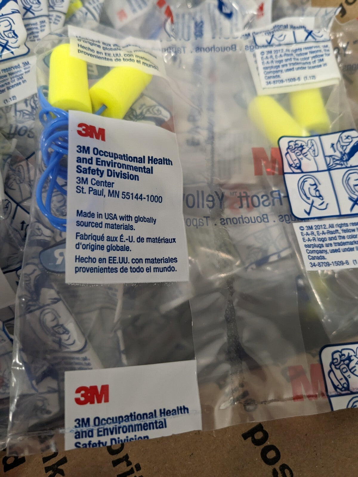 3M Earplugs 33 dB, Foam, Bullet, Roll Down, Corded Approx. 200 Pairs 7000002306
